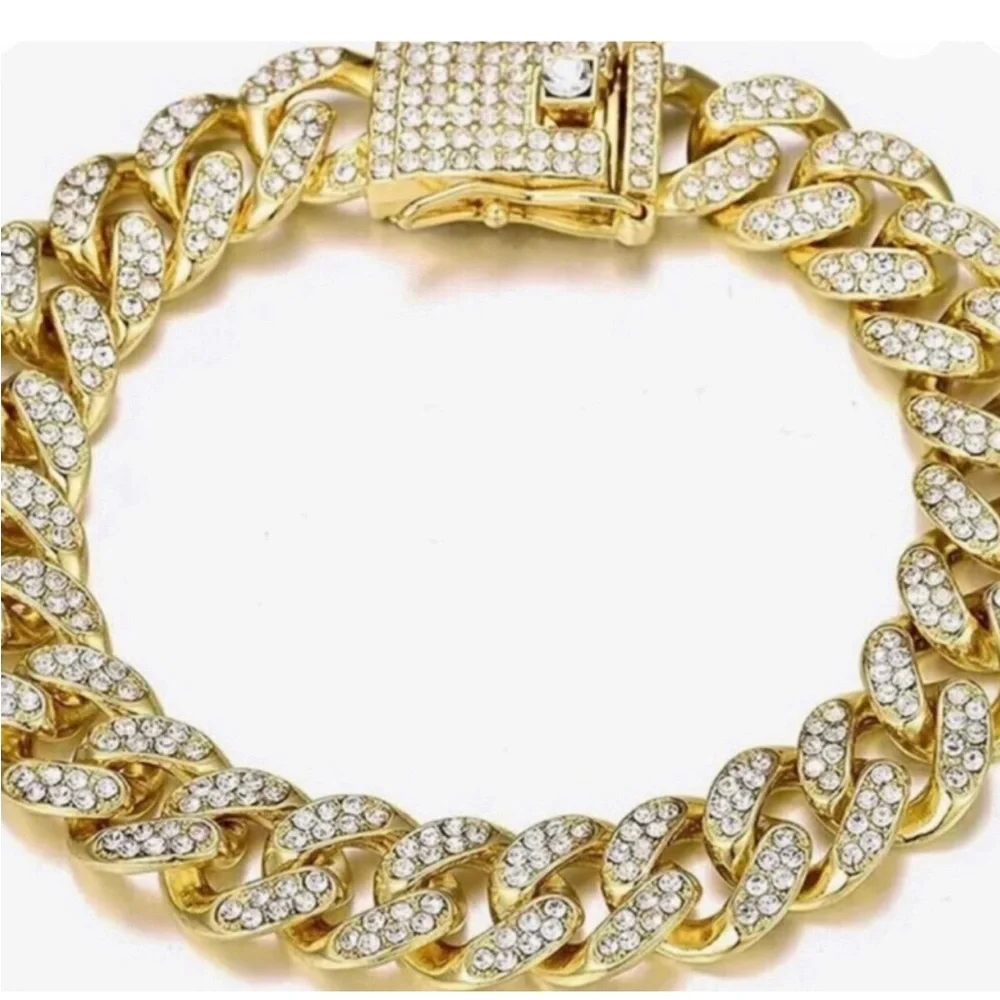 Gold Crystal Cuban Link Bracelet